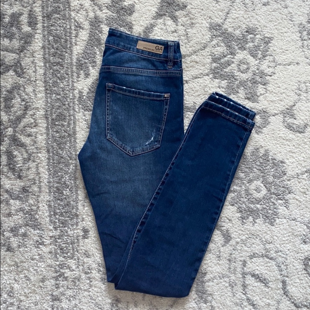 Garage Medium Blue Distressed Low-Rise Jeggings - Picture 5 of 5